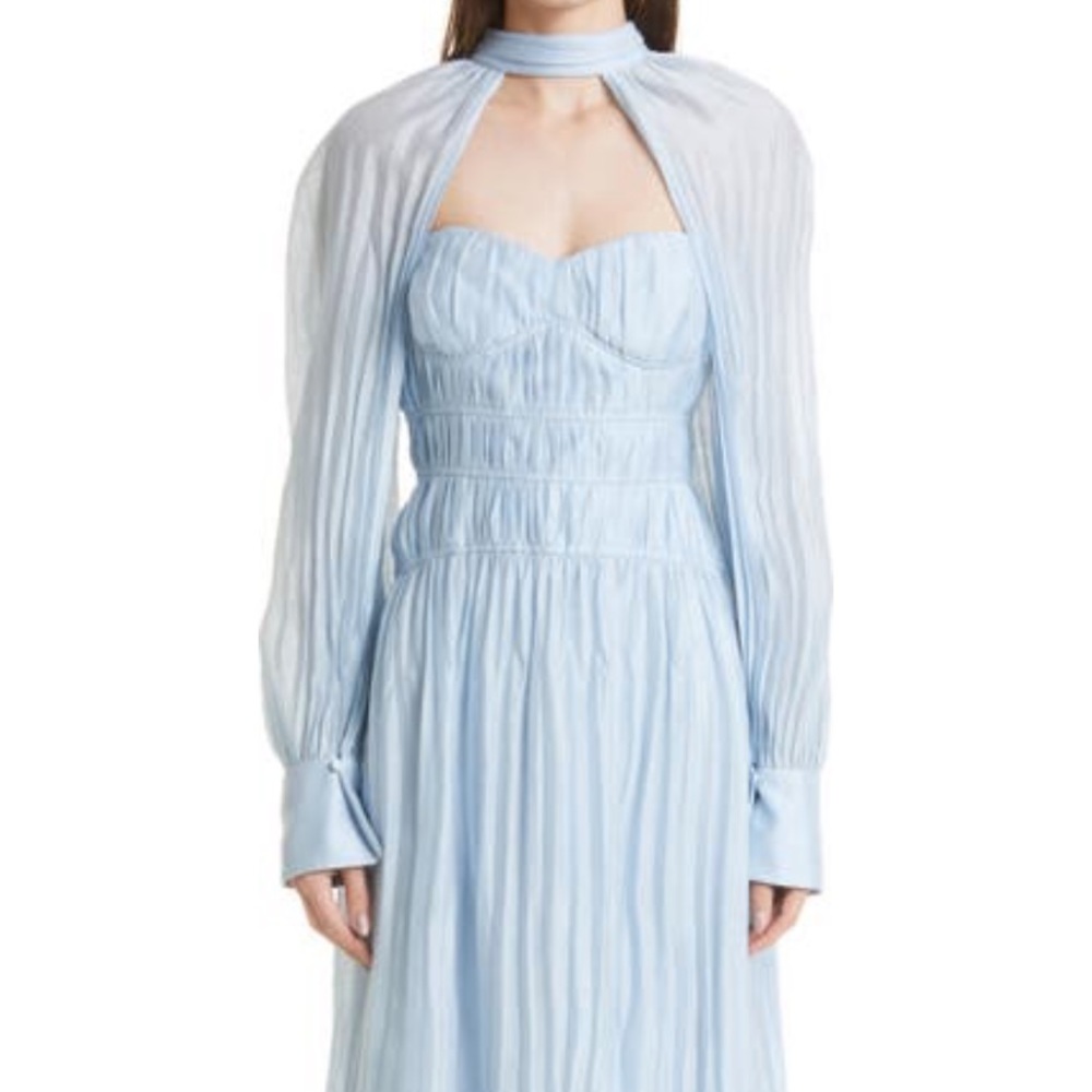 Jonathan Simkhai Jayana Cape Long Sleeve Organdy Ice Blue Dress Size 8 NWT $745